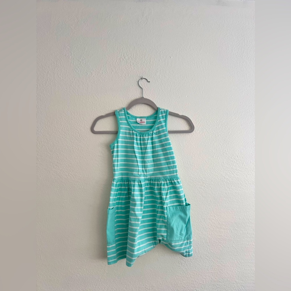 Aqua and white striped size 5-6 girls casual dress